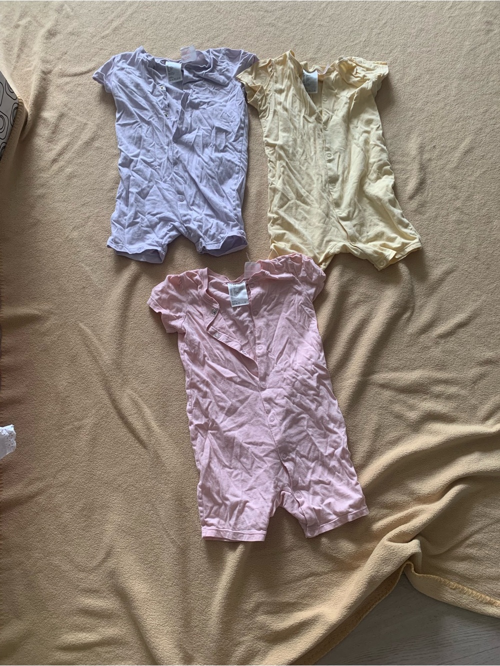 Girls' Short-Sleeve One-Piece Romper - Pink, Lavender, Yellow
